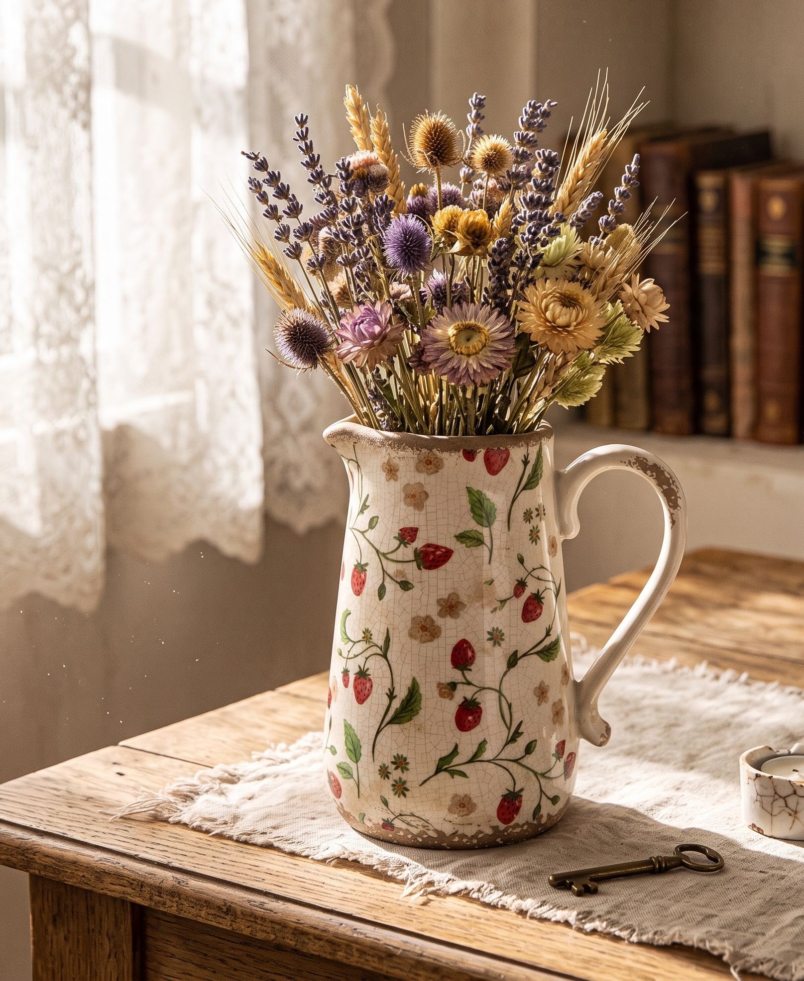 Béžový keramický džbán s jahůdkami Wild Strawberries L - 21*15*23 cm Clayre & Eef Béžový keramický džbán s jahůdkami Wild Strawberries L - 21*15*23 cm Clayre & Eef
