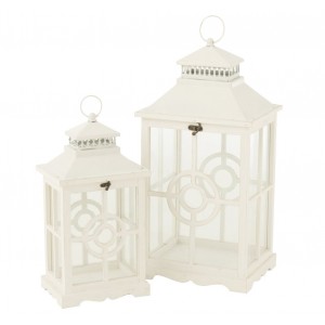 Set 2ks bílá antik dřevěná lucerna Amallie - 31*26*63 cm