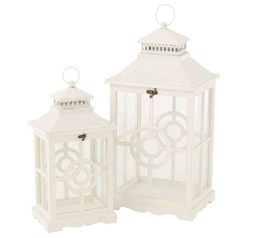 Set 2ks bílá antik dřevěná lucerna Amallie - 31*26*63 cm
