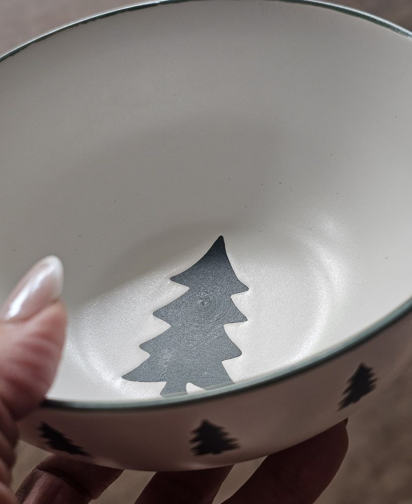 Bílá keramická miska s motivem stromků - Ø 16*7 cm / 500 ml