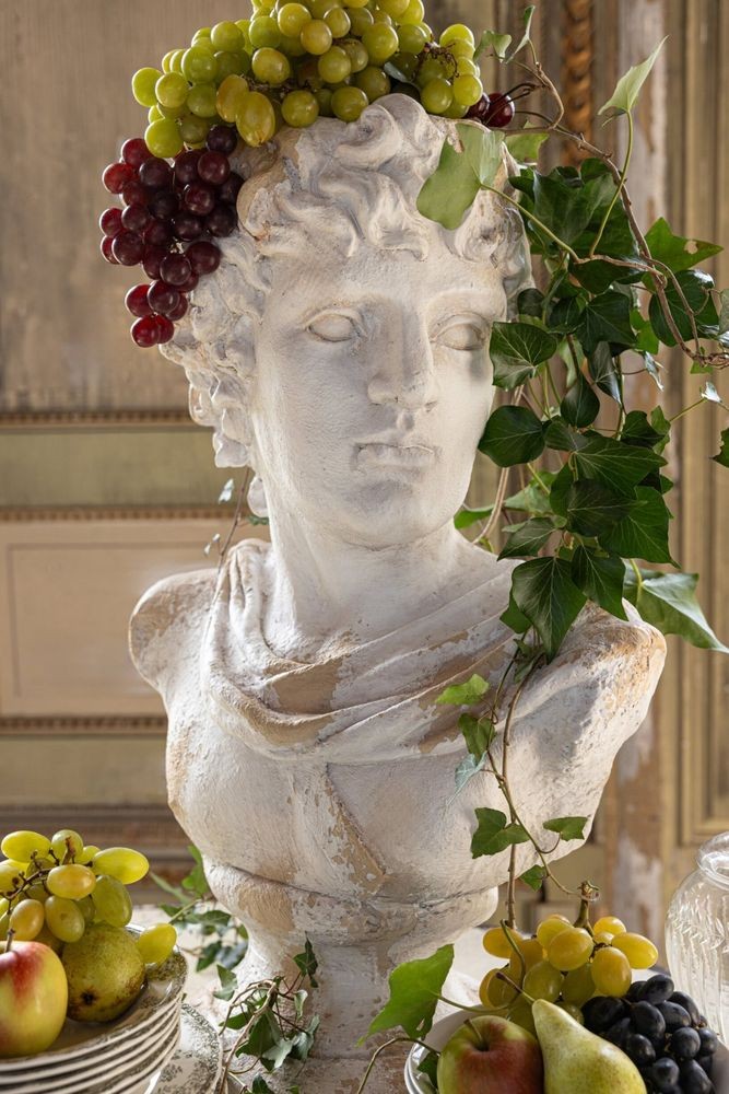 Béžový antik květináč busta Apollo Antiqou French - 49*31*78 cm