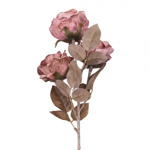 Růžová umělá květina růže s vintage nádechem - 83 cm
