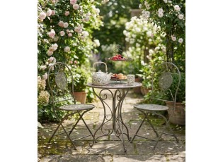 Zelený kovový zahradní Bistro set stůl a 2 židle - Ø 60*70 / 50*40*93 cm 