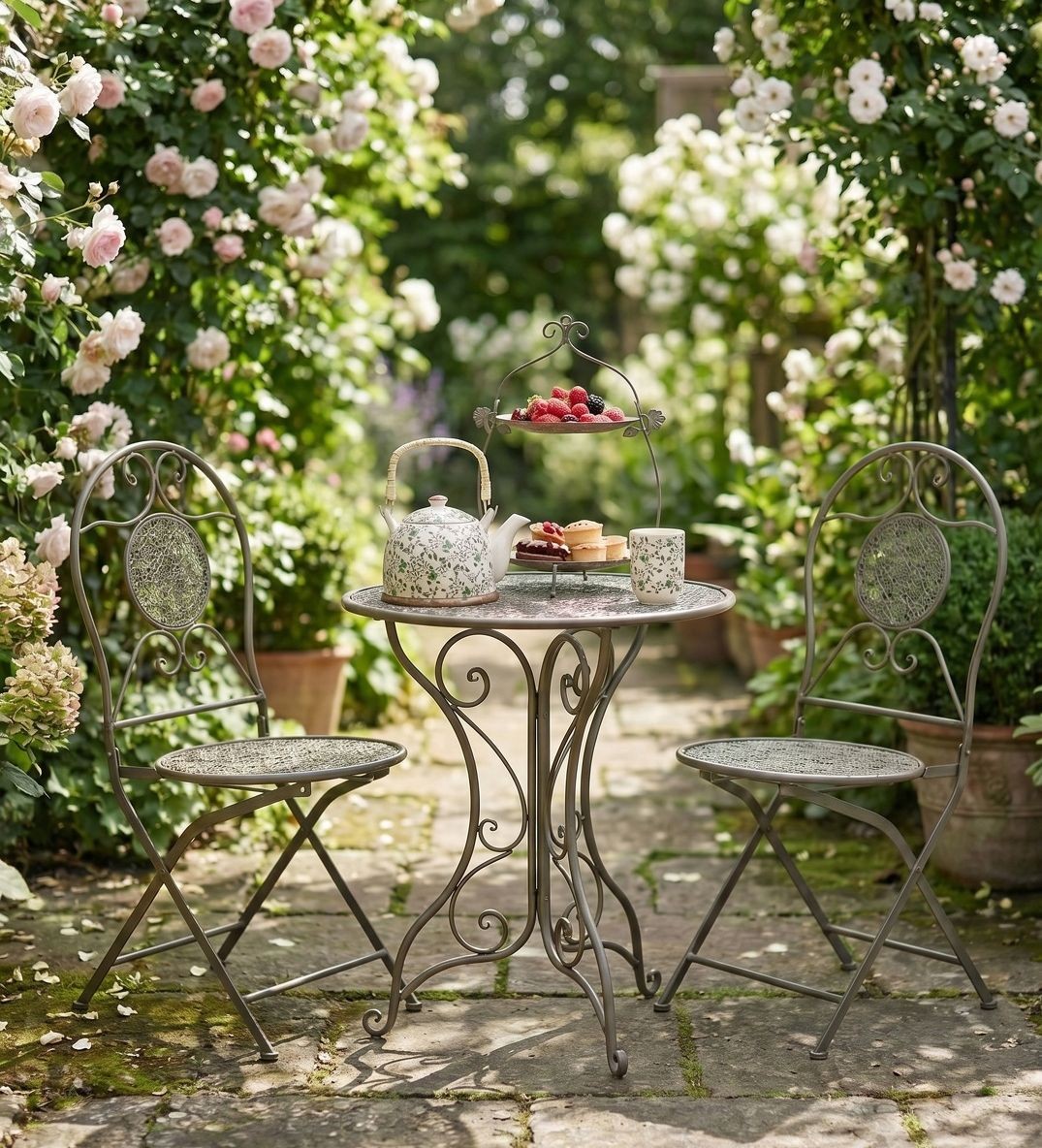 Zelený kovový zahradní Bistro set stůl a 2 židle - Ø 60*70 / 50*40*93 cm 