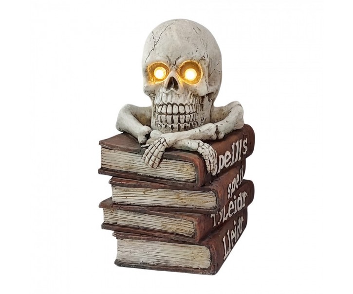 Halloween dekorace lebka na knihách s led osvětlením - 30*25*47 cm Clayre & Eef