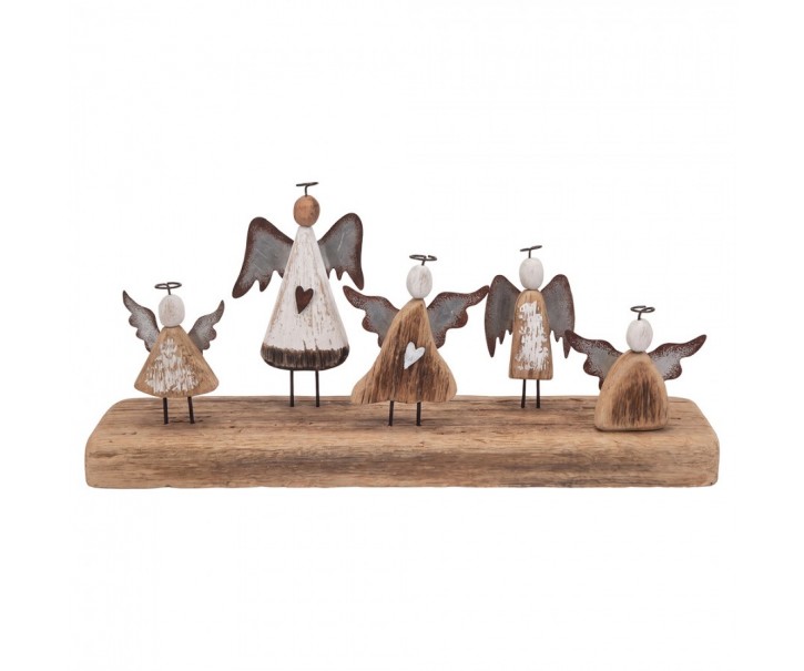Dřevěná dekorace andílci na podstavci - 34*8*15 cm Clayre & Eef