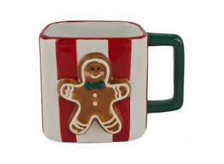 Pruhovaný keramický hrneček s perníčkem Gingerbread - 13*9*9 cm / 300 ml