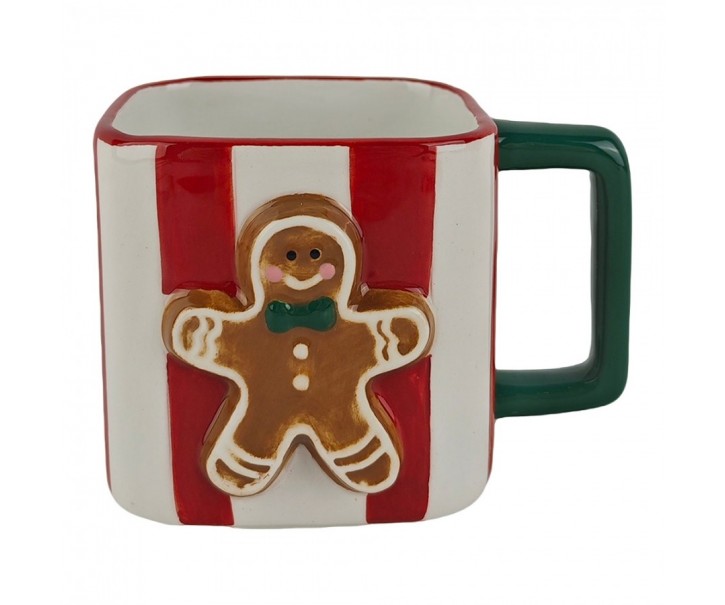 Pruhovaný keramický hrneček s perníčkem Gingerbread - 13*9*9 cm / 300 ml Clayre & Eef