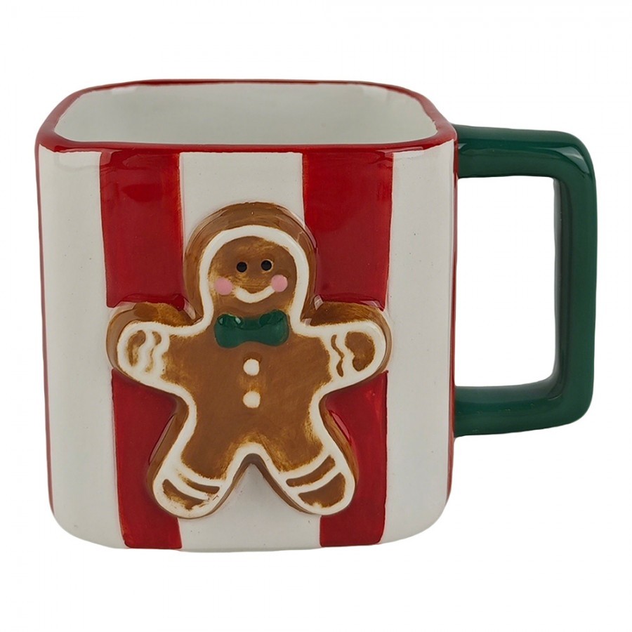 Pruhovaný keramický hrneček s perníčkem Gingerbread - 13*9*9 cm / 300 ml