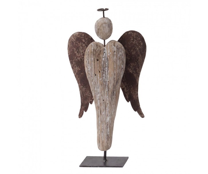 Dřevěná dekorace anděl na podstavci - 11*4*21 cm Clayre & Eef