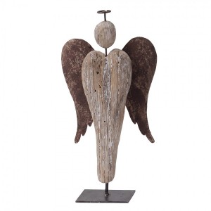 Dřevěná dekorace anděl na podstavci - 11*4*21 cm