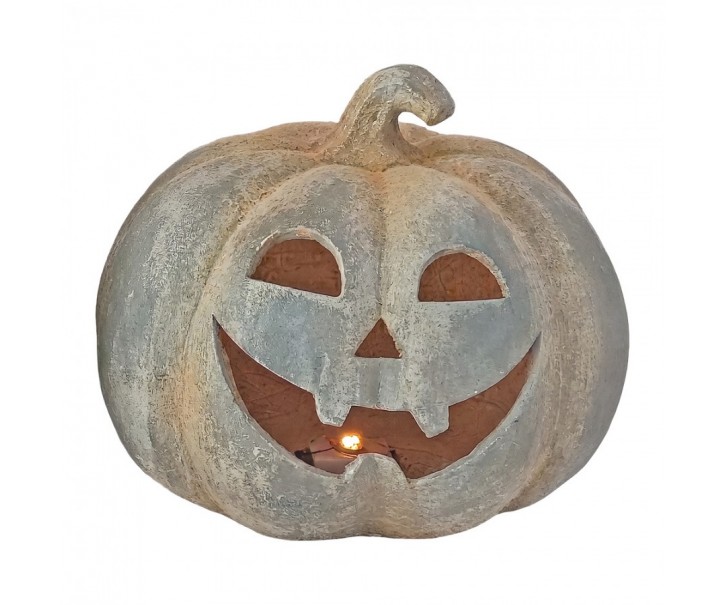 Šedá antik dekorace dýně Pumpkin s LED osvětlením - 38*35*32 cm Clayre & Eef