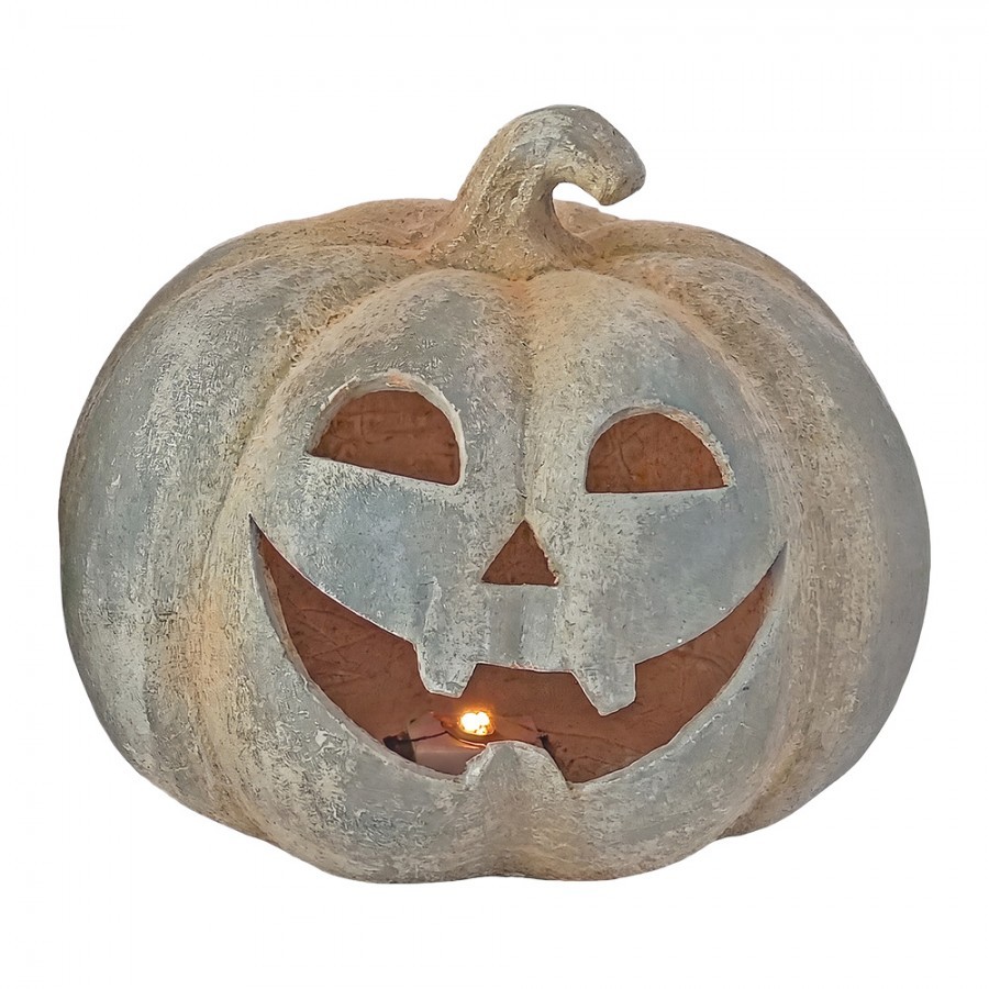 Šedá antik dekorace dýně Pumpkin s LED osvětlením - 38*35*32 cm