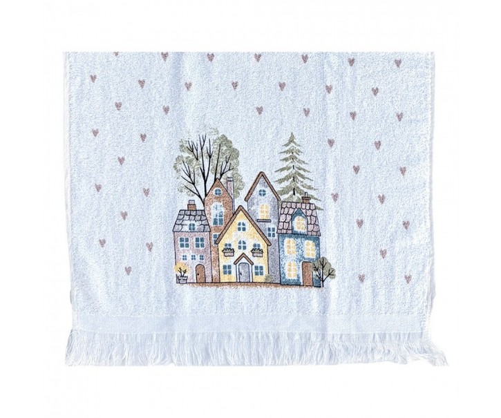 Kuchyňský froté ručník s motivem domků Hearts & Houses - 40*66 cm Clayre & Eef