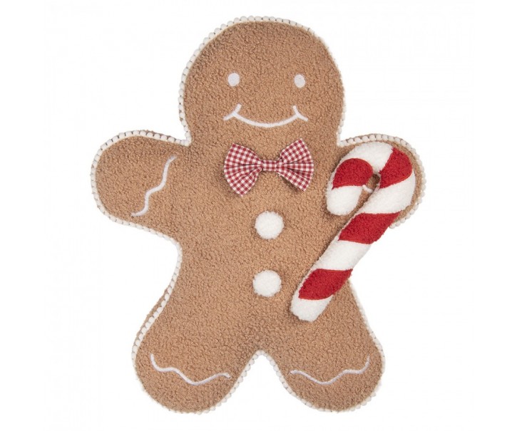 Hnědý dekorační polštář ve tvaru perníčka Gingerbread - 40*48*4 cm Clayre & Eef