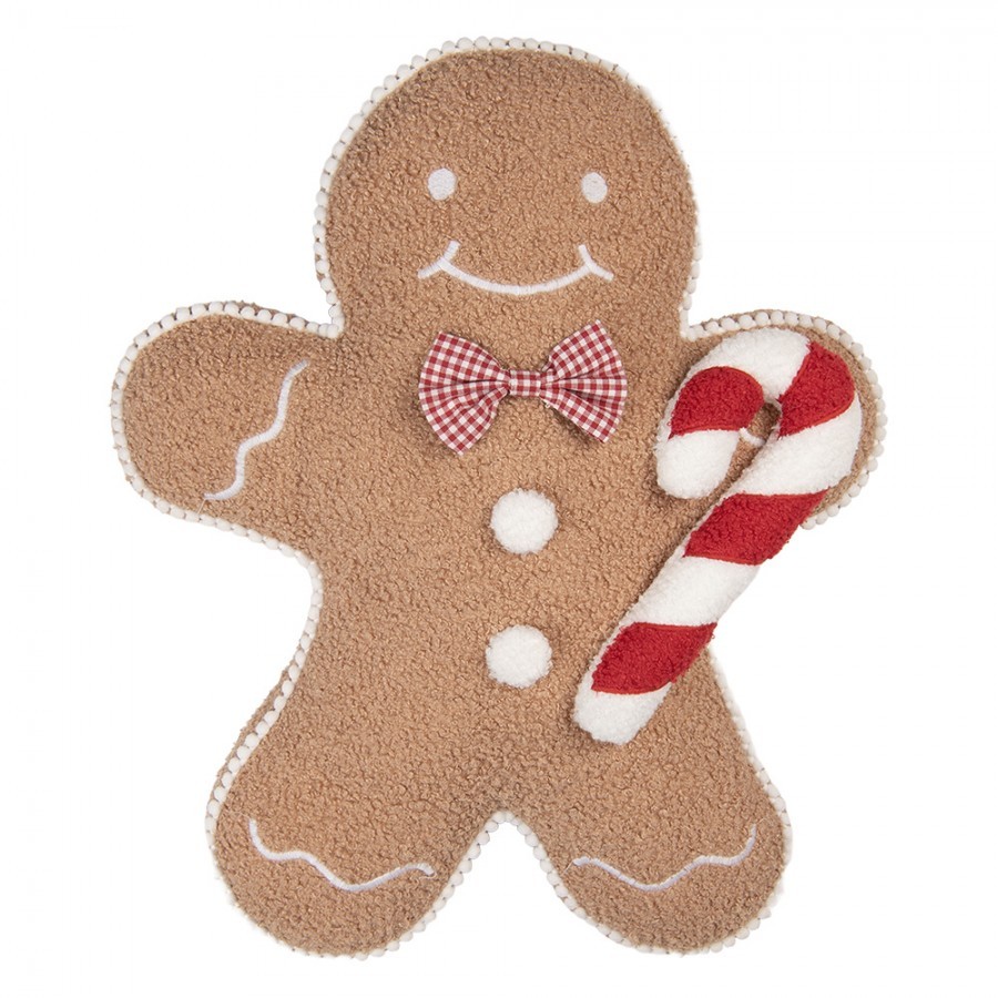 Hnědý dekorační polštář ve tvaru perníčka Gingerbread - 40*48*4 cm
