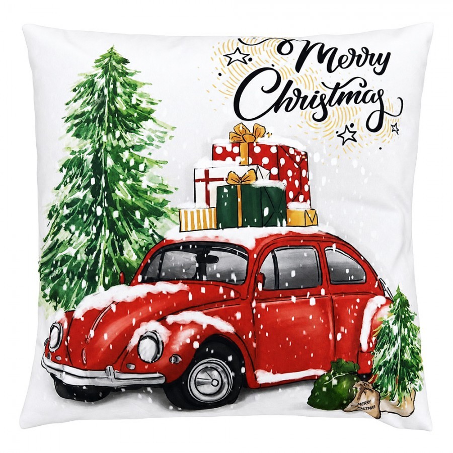 Vánoční dekorační polštář s autíčkem Merry Christmas - 45*45*4 cm