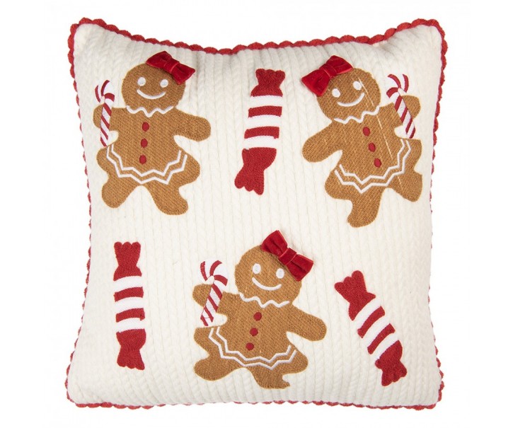 Vánoční dekorační polštář GingerBread s motivem perníčků a cukrátek - 40*40*4 cm Clayre & Eef