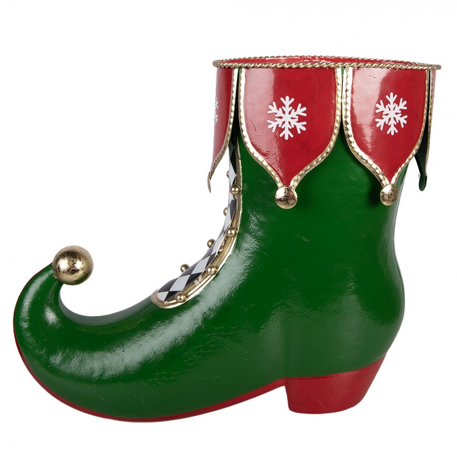Zelená kovová vánoční dekorace bota skřítka Elfa - 39*16*31 cm