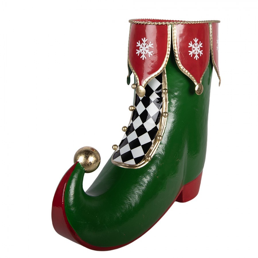 Zelená kovová vánoční dekorace bota skřítka Elfa - 39*16*31 cm