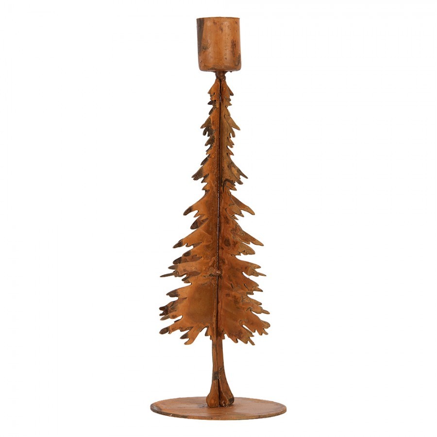 Rustikální rezavý svícen na úzkou svíčku Stromek M - 9*7*24 cm