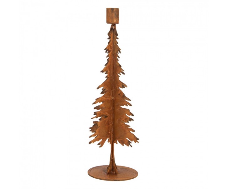 Rustikální rezavý svícen na úzkou svíčku Stromek L - 15*10*34 cm Clayre & Eef
