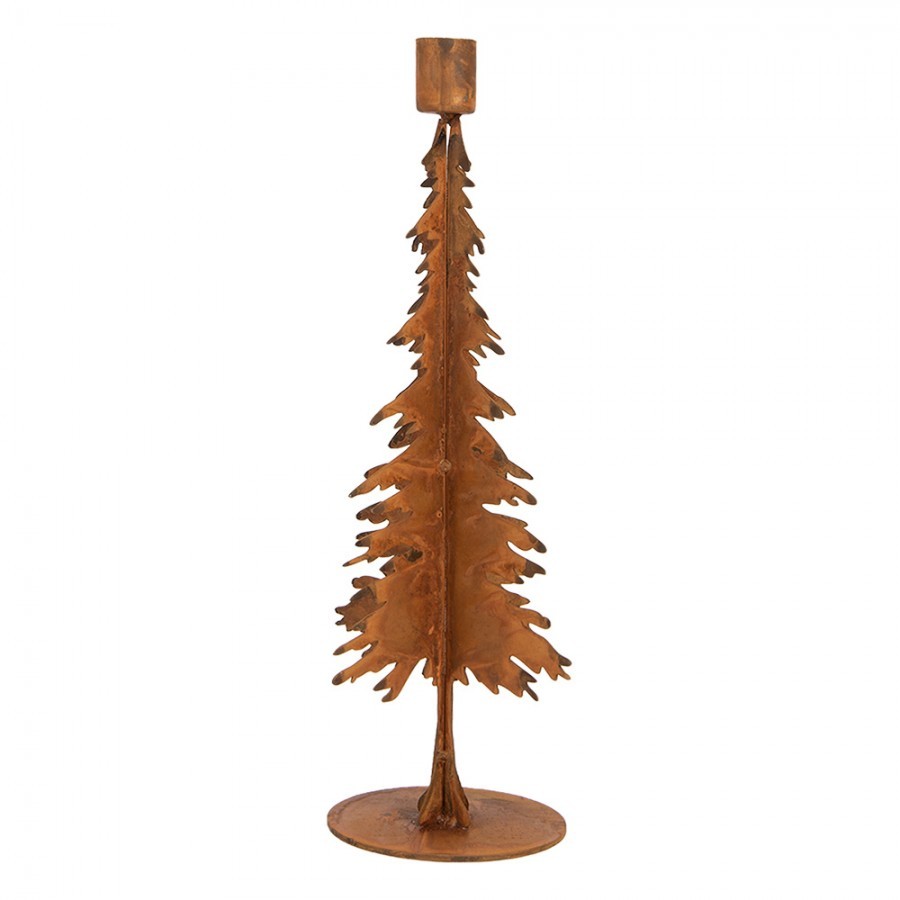 Rustikální rezavý svícen na úzkou svíčku Stromek L - 15*10*34 cm