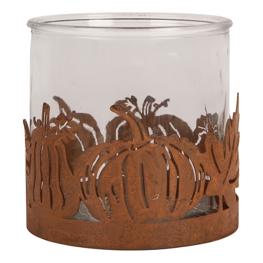 Rezavý rustikální svícen s dýněmi Pumpkin Tree Rust M - Ø 13*12 cm
