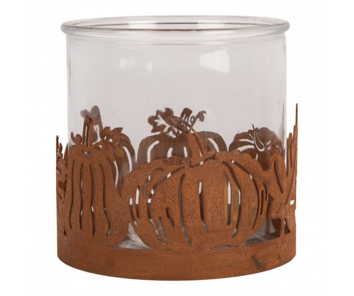 Rezavý rustikální svícen s dýněmi Pumpkin Tree Rust - Ø 16*16 cm Clayre & Eef