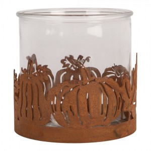 Rezavý rustikální svícen s dýněmi Pumpkin Rust L - Ø 16*16 cm