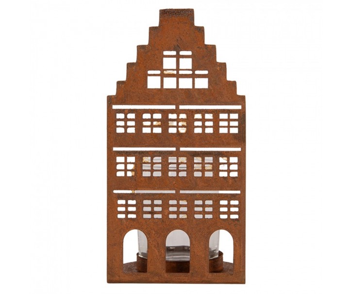 Rezavá dekorace svícen Domek S - 8*8*15 cm Clayre & Eef