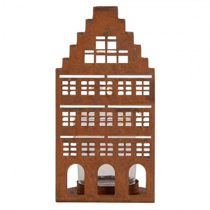 Rezavá dekorace svícen Domek S - 8*8*15 cm
