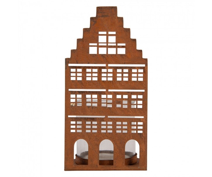 Rezavá dekorace svícen Domek M - 10*10*20 cm Clayre & Eef