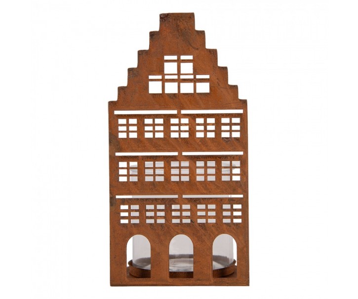 Rezavá dekorace svícen Domek - 12*12*24 cm Clayre & Eef