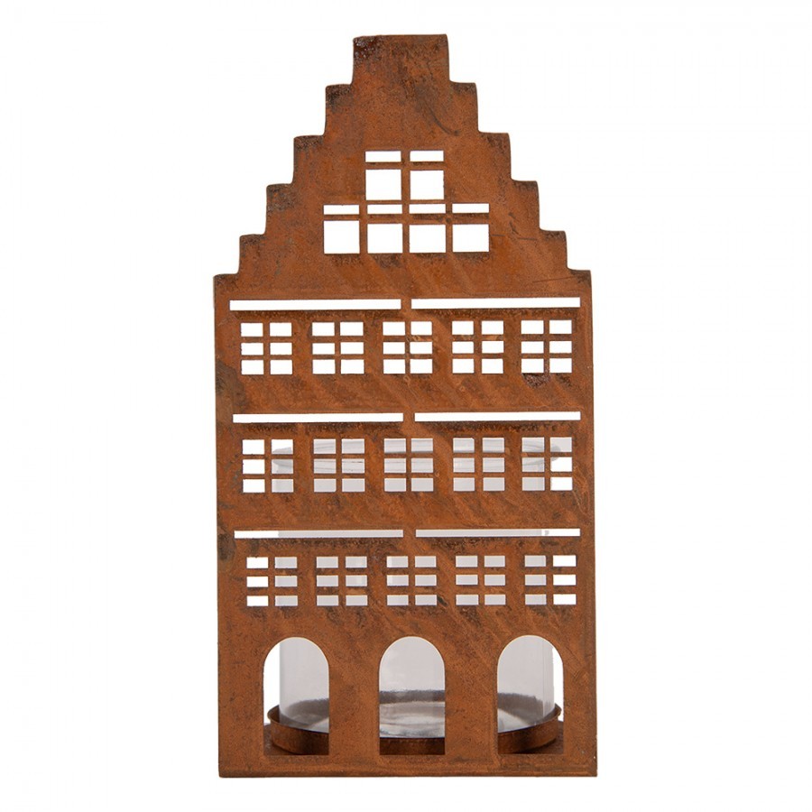 Rezavá dekorace svícen Domek L - 12*12*24 cm