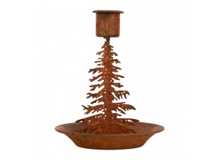 Rezavý rustikální svícen na úzkou svíčku stromek Tree Rust - Ø 11*13 cm