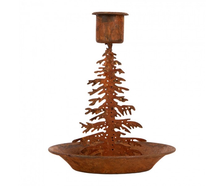 Rezavý rustikální svícen na úzkou svíčku stromek Tree Rust - Ø 11*13 cm Clayre & Eef