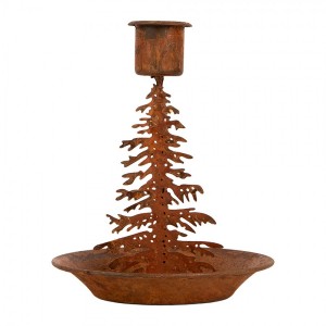 Rezavý rustikální svícen na úzkou svíčku stromek Tree Rust - Ø 11*13 cm