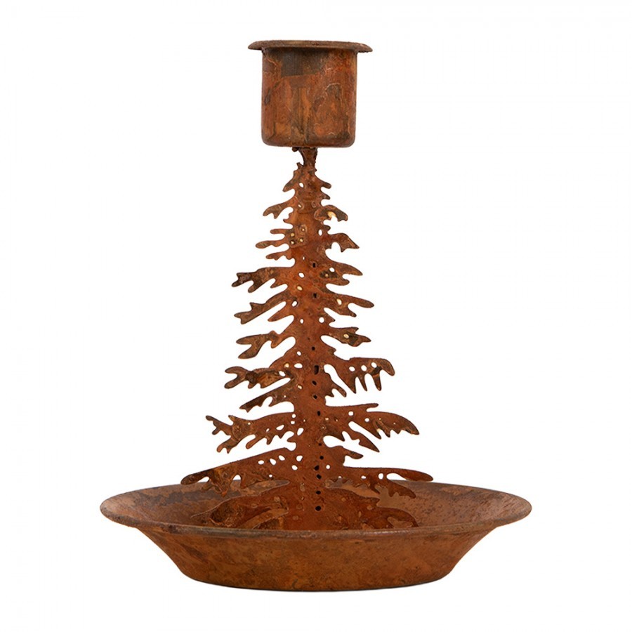 Rezavý rustikální svícen na úzkou svíčku stromek Tree Rust - Ø 11*13 cm