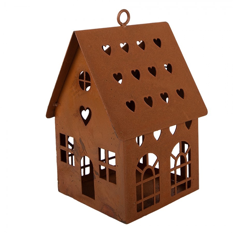 Rezavý svícen ve tvaru domku Rustic Charm - 12*12*20 cm