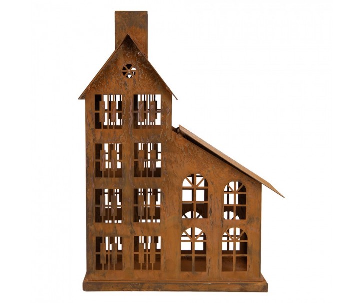 Rezavý svícen ve tvaru domku Rustic Charm - 22*11*32 cm Clayre & Eef