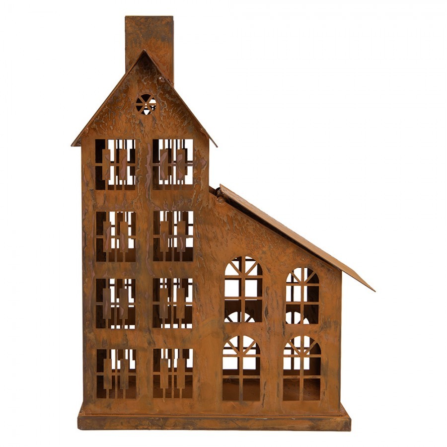 Rezavý svícen ve tvaru domku Rustic Charm - 22*11*32 cm