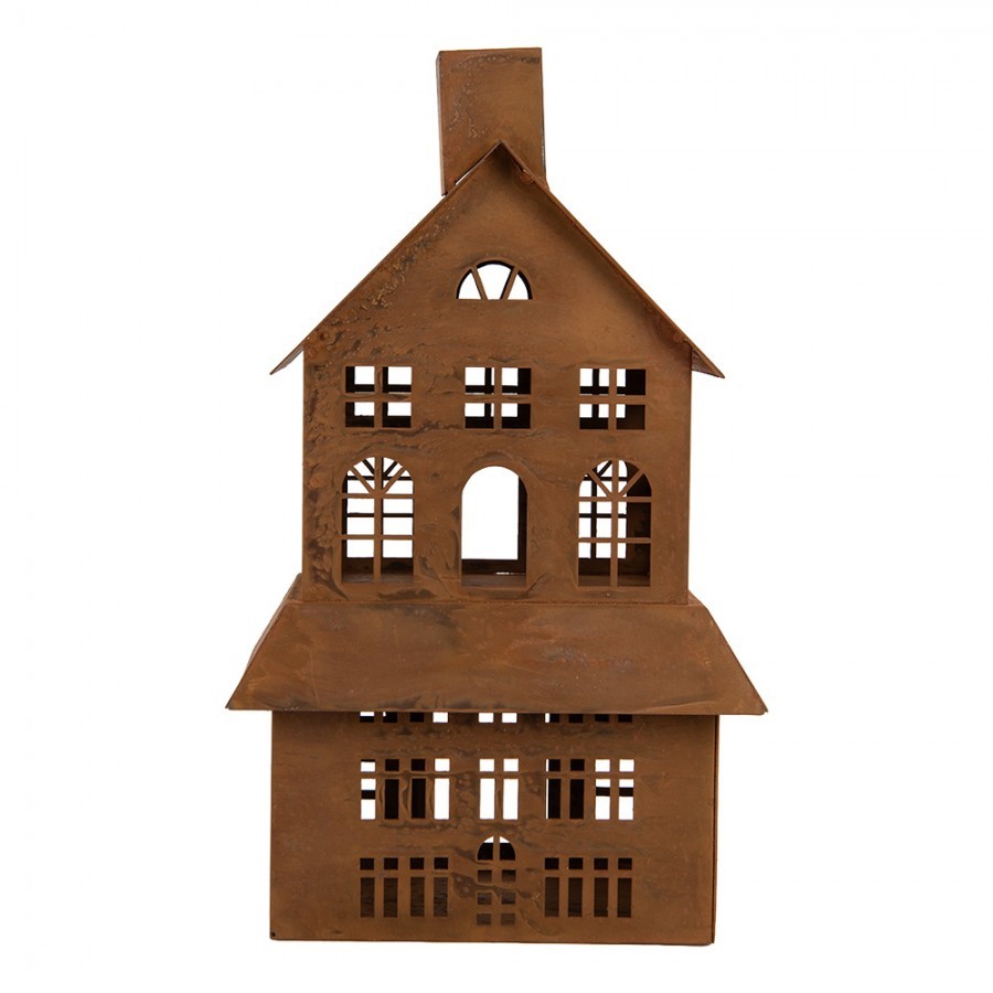 Rezavý svícen ve tvaru domku Rustic Charm - 16*10*31 cm
