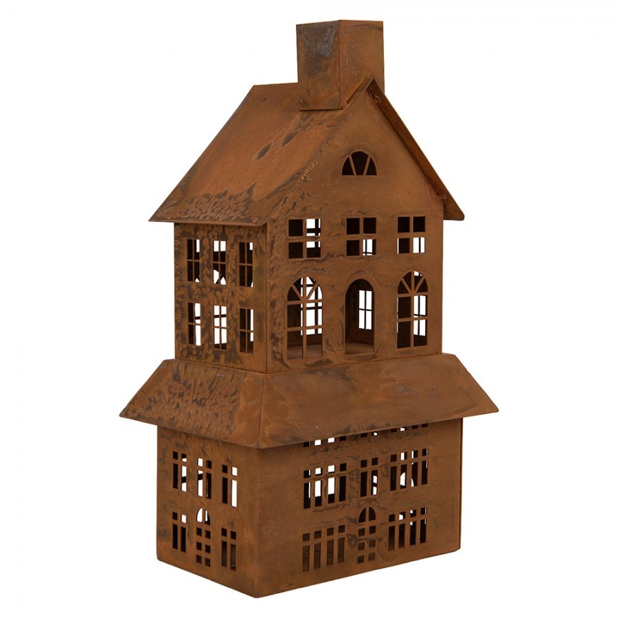 Rezavý svícen ve tvaru domku Rustic Charm - 16*10*31 cm