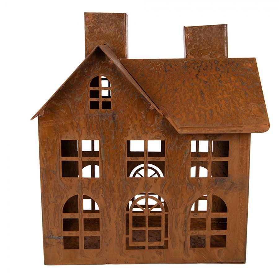 Rezavý svícen ve tvaru domku Rustic Charm - 11*19*21 cm