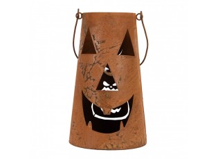 Rustikální rezavá lucerna dýně Halloween - Ø 14*23 cm