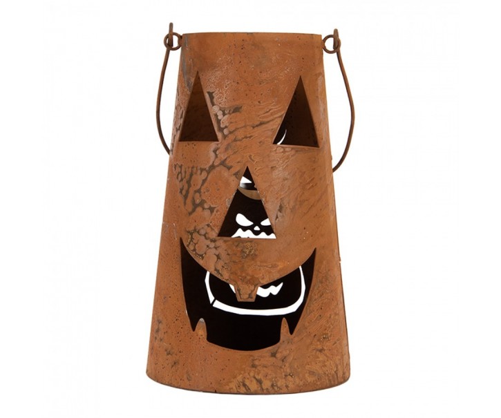 Rustikální rezavá lucerna dýně Halloween - Ø 14*23 cm Clayre & Eef