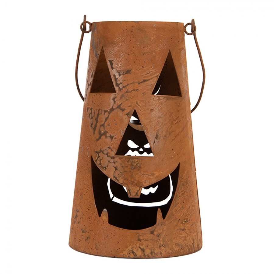 Rustikální rezavá lucerna dýně Halloween - Ø 14*23 cm