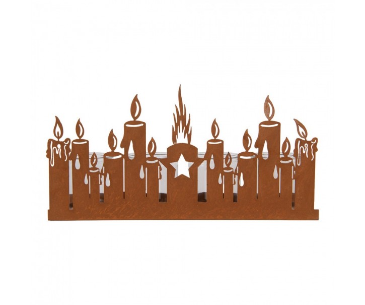Rustikální rezavý svícen se svíčkami Candle Rust - 36*9*18 cm Clayre & Eef
