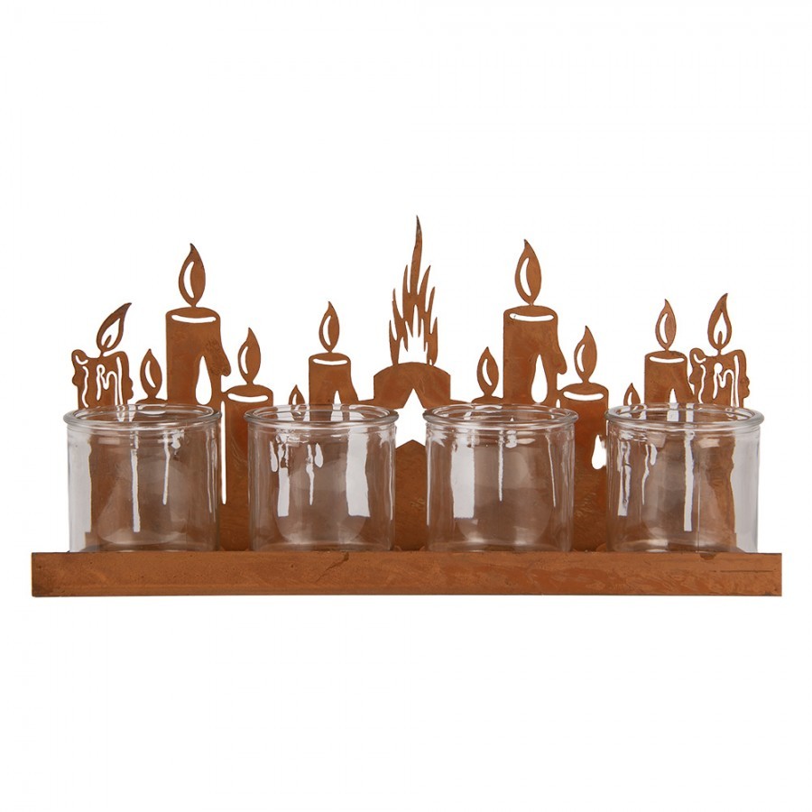 Rustikální rezavý svícen se svíčkami Candle Rust - 36*9*18 cm